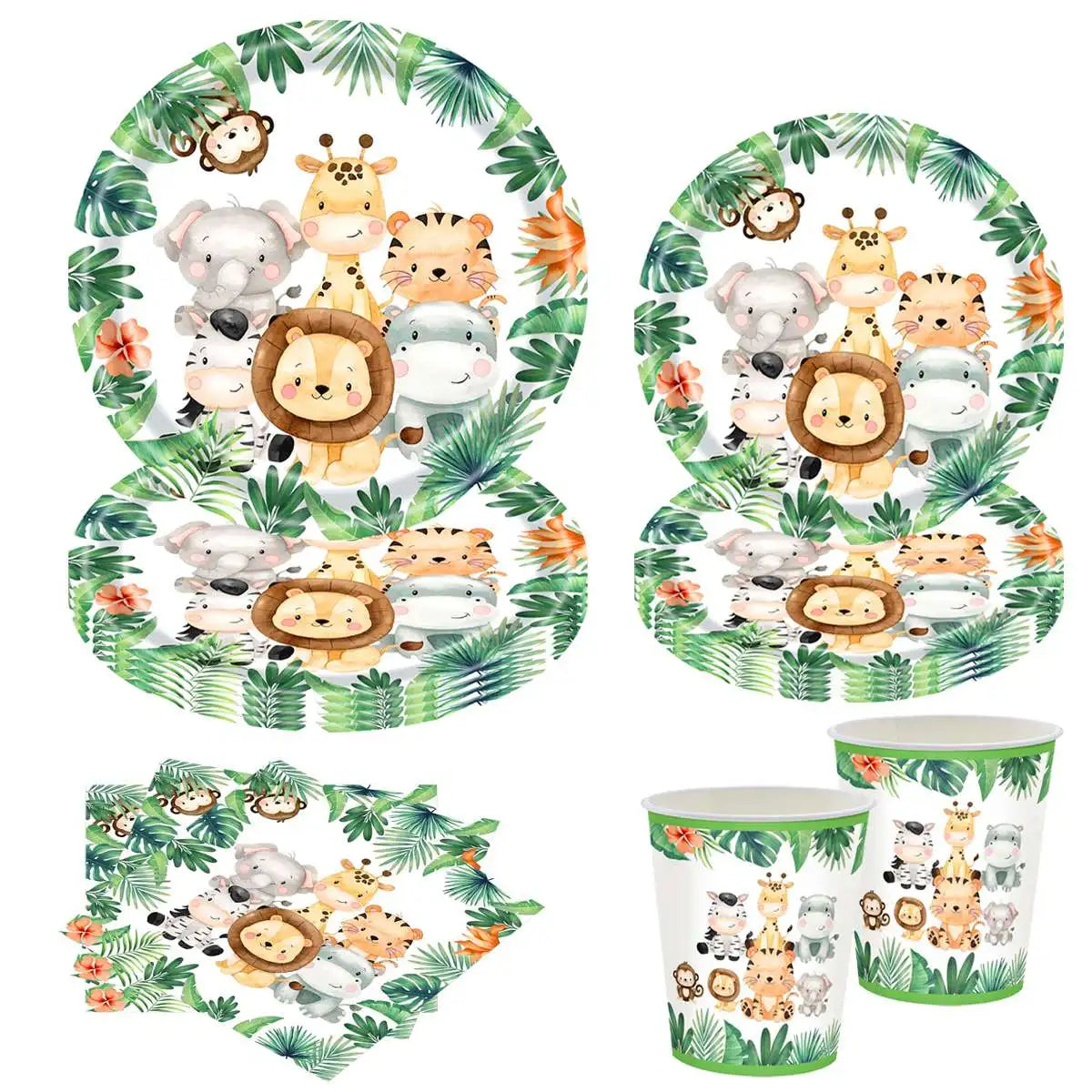 Jungle Animals Disposable Party Tableware Tablecloth Paper Plate Cup Wild One Birthday Party Decoration Kid Baby Shower Supplies Leedoar