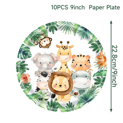 Jungle Animals Disposable Party Tableware Tablecloth Paper Plate Cup Wild One Birthday Party Decoration Kid Baby Shower Supplies Leedoar