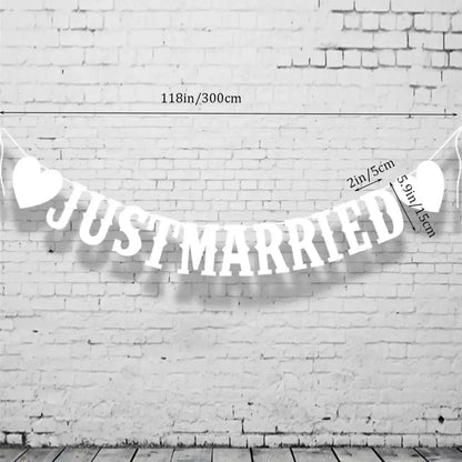 Just Married White Love Pull Flag, Banner Pull Flowers, Wedding Party Pull Flag, Wedding Shooting Props Leedoar