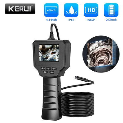 KERUI Industrial Endoscope Camera 2.4 In IPS Screen HD1080P Pipe Sewer Inspection Borescope IP67 Waterproof LEDs 2600mAh For Car Leedoar