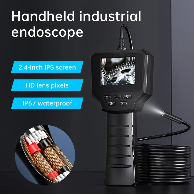 KERUI Industrial Endoscope Camera 2.4 In IPS Screen HD1080P Pipe Sewer Inspection Borescope IP67 Waterproof LEDs 2600mAh For Car Leedoar