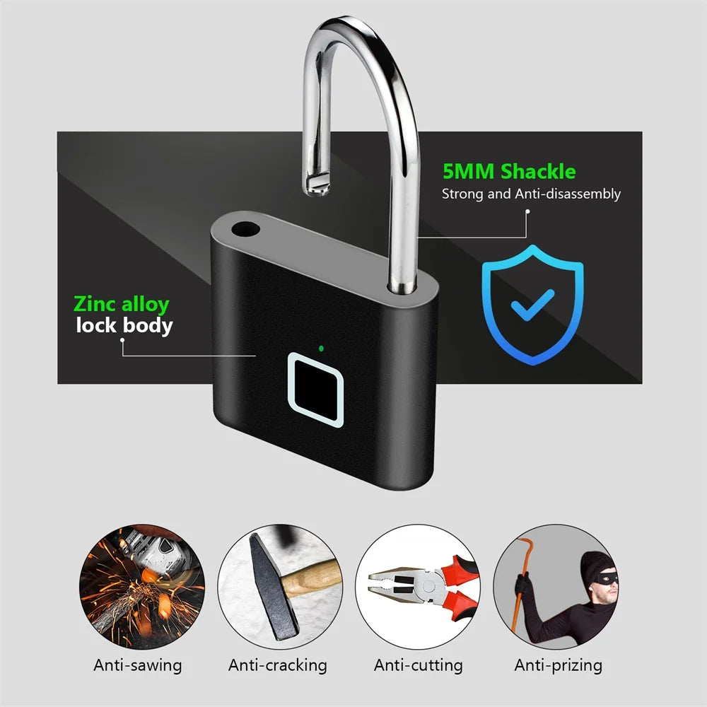 KERUI Keyless USB Charging Fingerprint Lock Smart Padlock Waterproof Door Lock 0.2sec Unlock Portable Anti-theft Padlock Zinc Leedoar