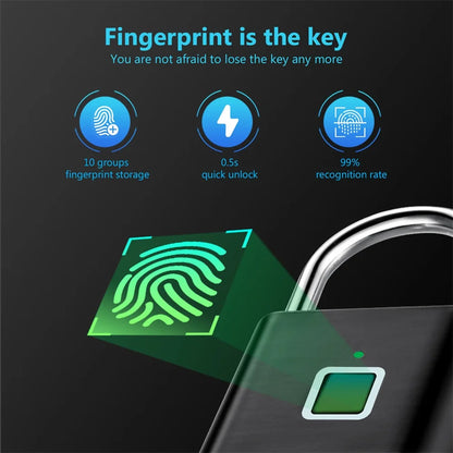 KERUI Keyless USB Charging Fingerprint Lock Smart Padlock Waterproof Door Lock 0.2sec Unlock Portable Anti-theft Padlock Zinc Leedoar