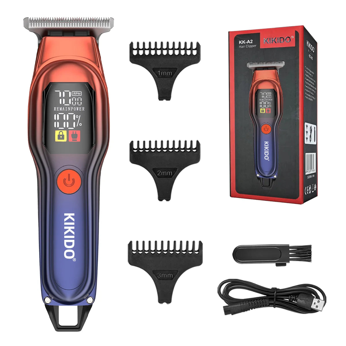 KIKIDO KK-A2 Máquina de cortar cabelo profissional recarregável, máquina de cortar cabelo de baixo ruído com kit de aparador de cabelo de luz auxiliar 