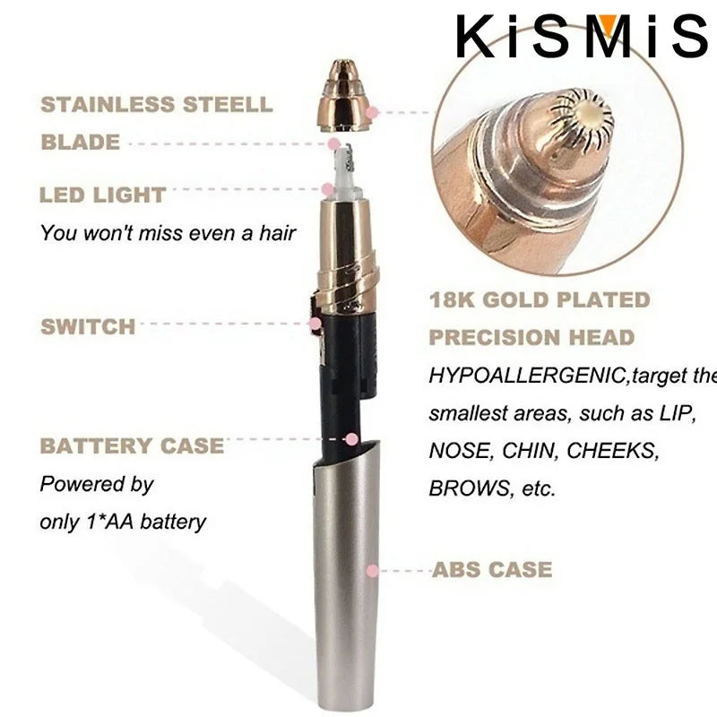 KISMIS USB Rechargeable Mini Painless Electric Eyebrow Trimmer Facial Hair Removal Shaver Epilator Pen Kit for Women Leedoar