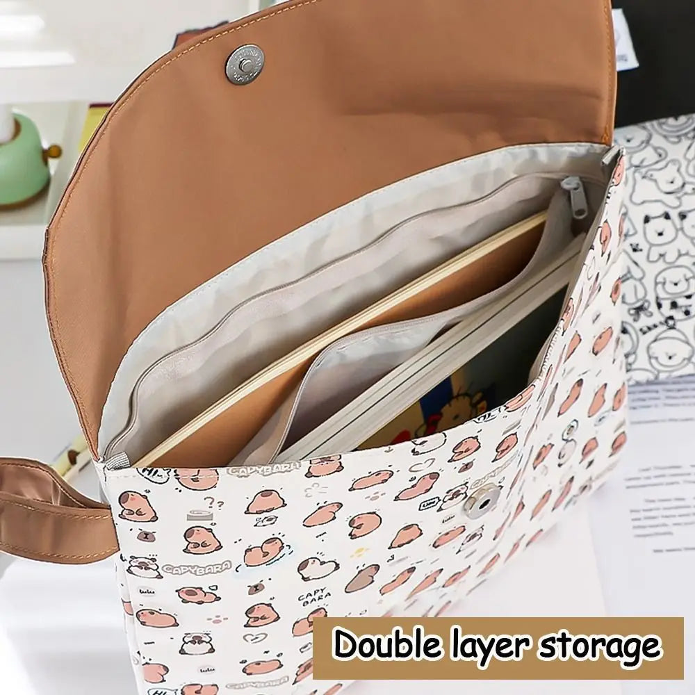 Kapibala File Bag Student Stationery Bag Cartoon High Appearance Large Capacity Zipper Storage Bag Leedoar