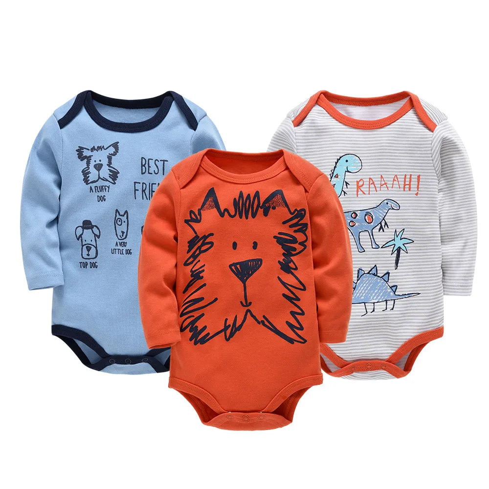 Kavkas Baby Boys Girls Bodysuit 3 PCS Long Sleeve 100% Cotton Baby Clothes 0-12 Months Newborn Body Bebe Jumpsuit Clothing Leedoar