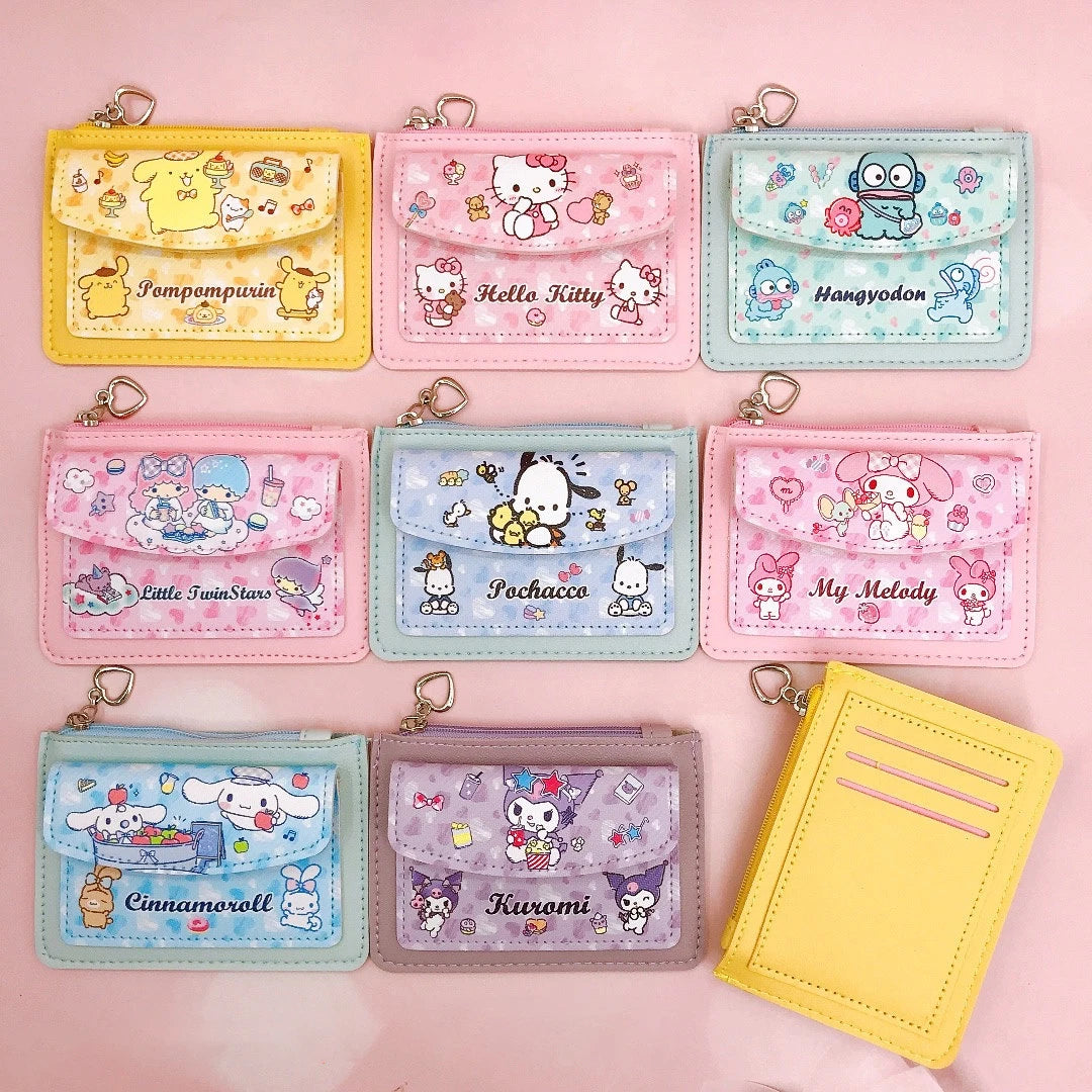 Cartera de cuero PU con dibujos animados kawaii, billetera corta informal con tarjetero, monedero y Cinnamoroll de Sanrio Anime Hello Kitty y Kuromi