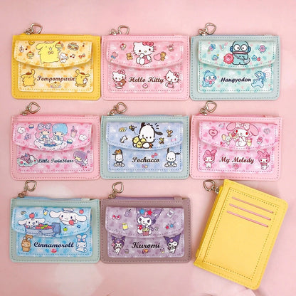 Kawaii Carteira de Couro PU Desenho Animado Sanrio Anime Hello Kitty Cinnamoroll Kuromi Casual Carteiras Curtas Bonito Porta-Cartões Bolsa de Moedas