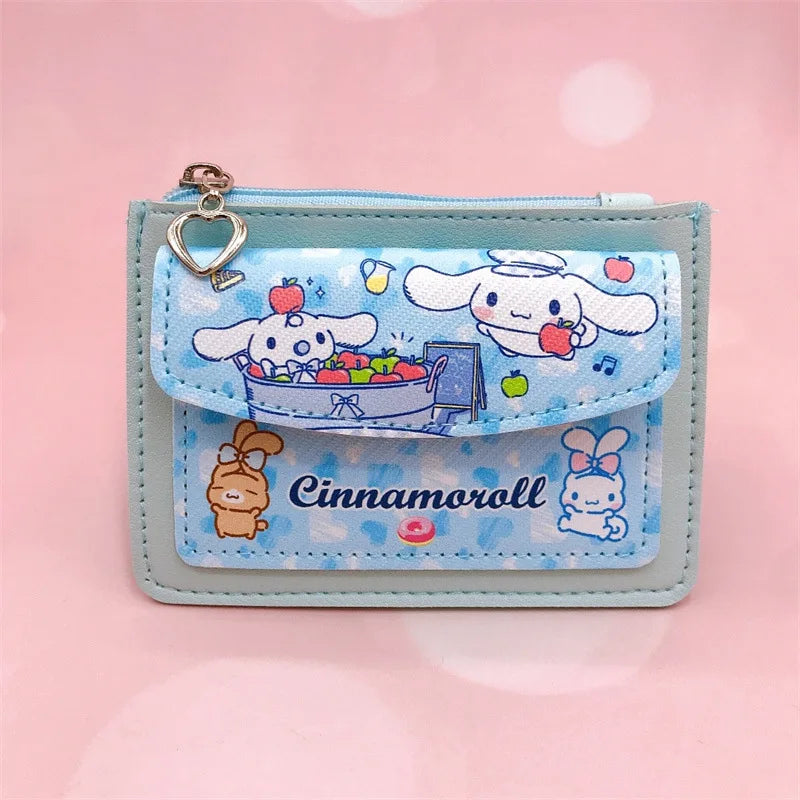 Kawaii Carteira de Couro PU Desenho Animado Sanrio Anime Hello Kitty Cinnamoroll Kuromi Casual Carteiras Curtas Bonito Porta-Cartões Bolsa de Moedas