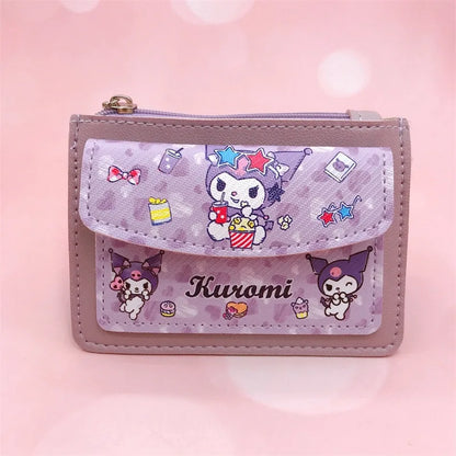 Kawaii Carteira de Couro PU Desenho Animado Sanrio Anime Hello Kitty Cinnamoroll Kuromi Casual Carteiras Curtas Bonito Porta-Cartões Bolsa de Moedas