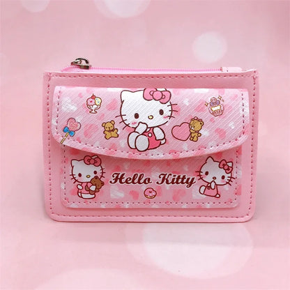 Kawaii Carteira de Couro PU Desenho Animado Sanrio Anime Hello Kitty Cinnamoroll Kuromi Casual Carteiras Curtas Bonito Porta-Cartões Bolsa de Moedas