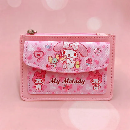 Kawaii Carteira de Couro PU Desenho Animado Sanrio Anime Hello Kitty Cinnamoroll Kuromi Casual Carteiras Curtas Bonito Porta-Cartões Bolsa de Moedas