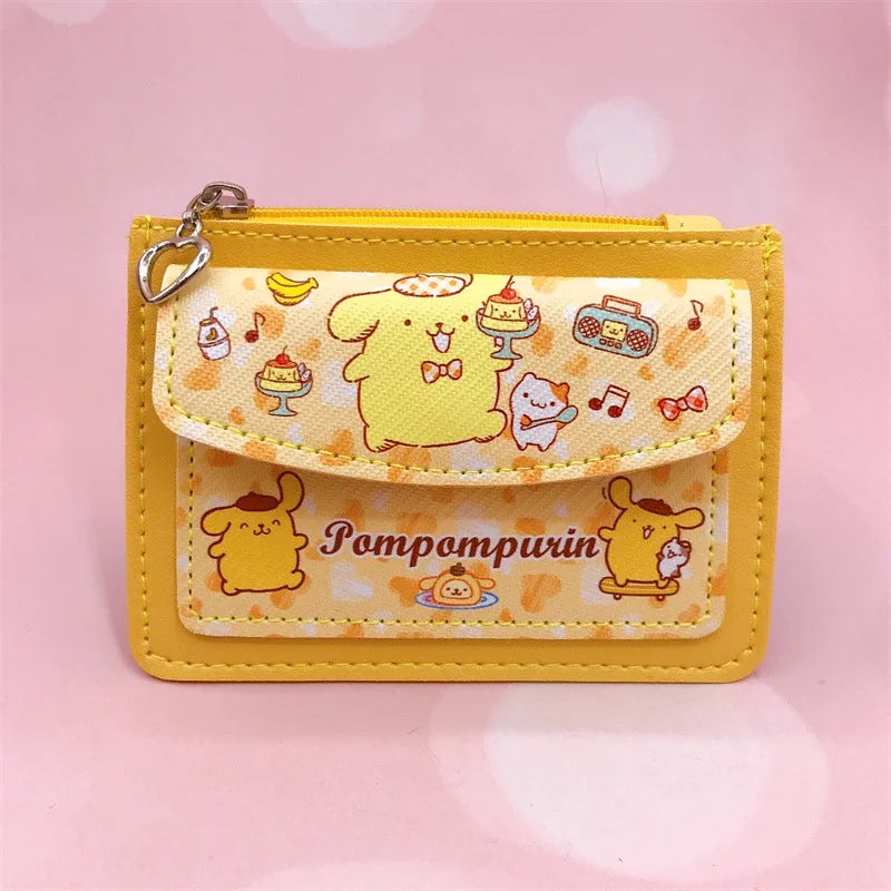 Kawaii Carteira de Couro PU Desenho Animado Sanrio Anime Hello Kitty Cinnamoroll Kuromi Casual Carteiras Curtas Bonito Porta-Cartões Bolsa de Moedas