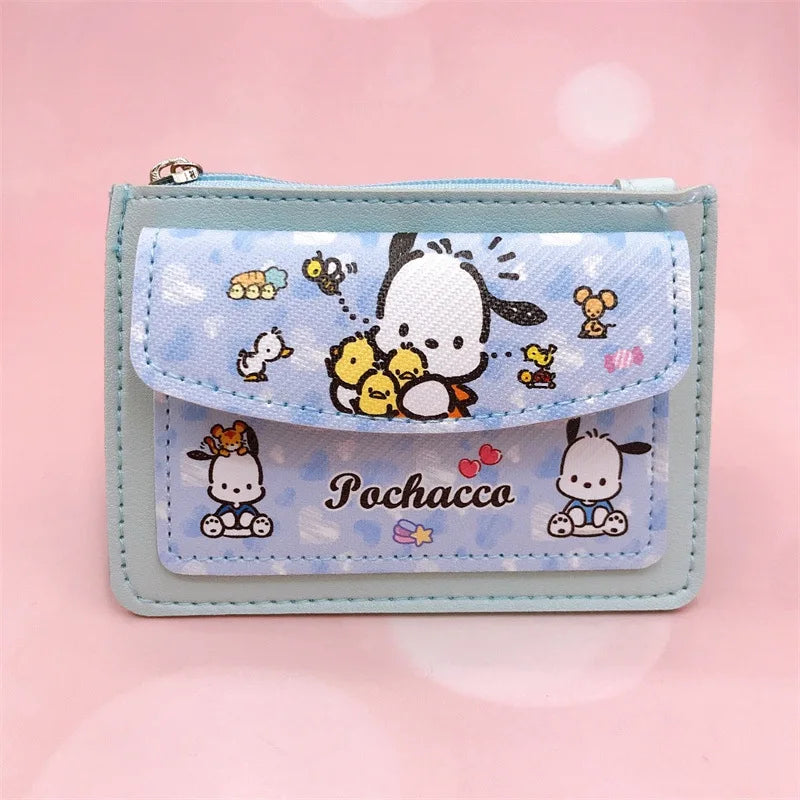 Cartera de cuero PU con dibujos animados kawaii, billetera corta informal con tarjetero, monedero y Cinnamoroll de Sanrio Anime Hello Kitty y Kuromi