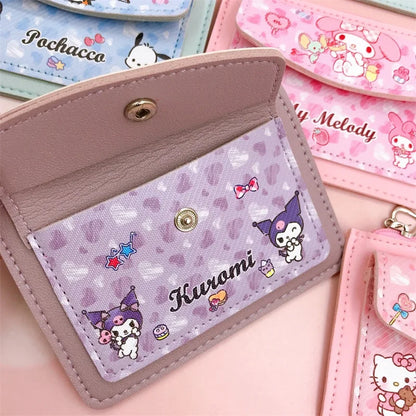 Kawaii Carteira de Couro PU Desenho Animado Sanrio Anime Hello Kitty Cinnamoroll Kuromi Casual Carteiras Curtas Bonito Porta-Cartões Bolsa de Moedas