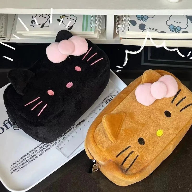 Estuche para bolígrafos de peluche de Hello Kittys Kawaii, bolsa de papelería de gran capacidad para estudiantes, linda bolsa de almacenamiento de maquillaje para niñas, regalos navideños para parejas 