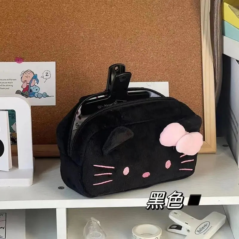 Bolsa de caneta de pelúcia Hellos Kittys Kawaii, bolsa de papelaria de grande capacidade para estudantes, bolsa de armazenamento de maquiagem para meninas, presentes de feriado para casais 