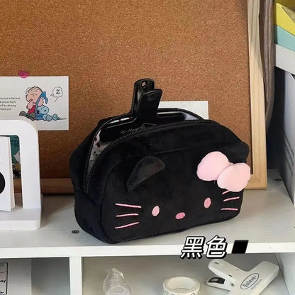 Estuche para bolígrafos de peluche de Hello Kittys Kawaii, bolsa de papelería de gran capacidad para estudiantes, linda bolsa de almacenamiento de maquillaje para niñas, regalos navideños para parejas 