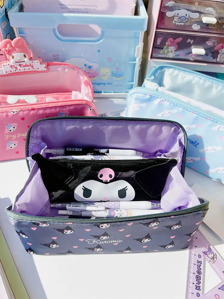 Estojo grande de lápis Kawaii Sanrio Cinnamoroll Anime Kuromi My Melody Cartoon Papelaria Bolsa de armazenamento Bolsa de cosméticos Estudante 