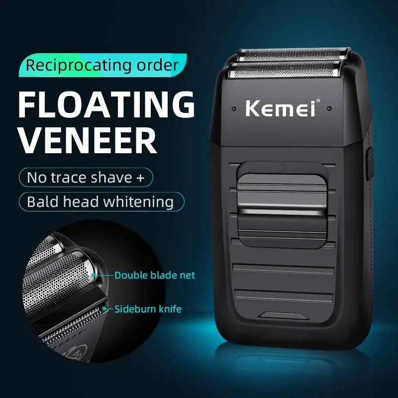 Kemei-1102 Rechargeable Cordless Shaver for Men Twin Blade Reciprocating Beard Razor Face Care Multifunction Strong Trimmer Leedoar