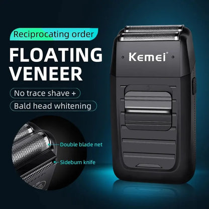 Kemei-1102 Rechargeable Cordless Shaver for Men Twin Blade Reciprocating Beard Razor Face Care Multifunction Strong Trimmer Leedoar