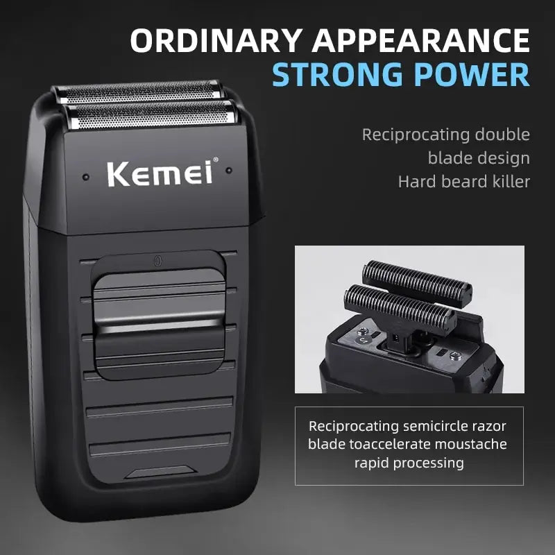 Kemei-1102 Rechargeable Cordless Shaver for Men Twin Blade Reciprocating Beard Razor Face Care Multifunction Strong Trimmer Leedoar