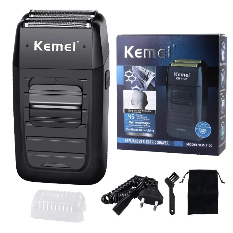 Kemei-1102 Rechargeable Cordless Shaver for Men Twin Blade Reciprocating Beard Razor Face Care Multifunction Strong Trimmer Leedoar