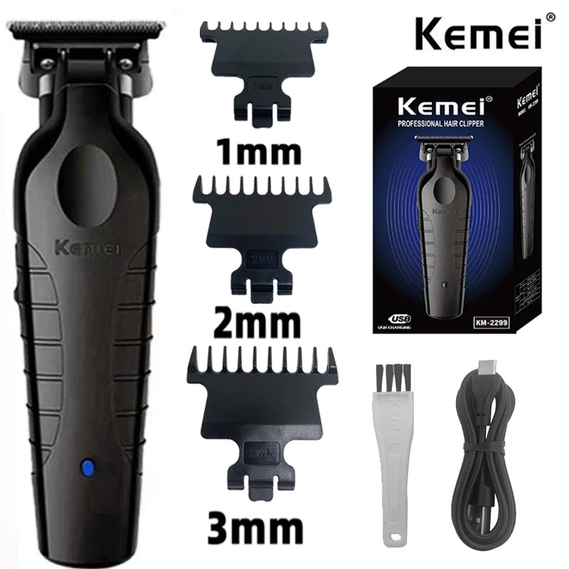 Kemei 2299 Barber Cordless Hair Trimmer 0mm Zero Gapped Carving Clipper Detailer Professional Electric Finish Cutting Machine Leedoar