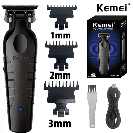 Kemei 2299 Barber Aparador de pelos sem fio 0 mm Zero Gapped Carving Clipper Detailer Máquina de corte de acabamento elétrica profissional