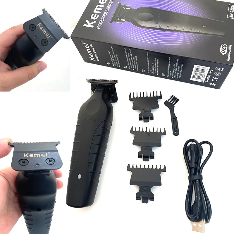 Kemei 2299 Barber Cordless Hair Trimmer 0mm Zero Gapped Carving Clipper Detailer Professional Electric Finish Cutting Machine Leedoar