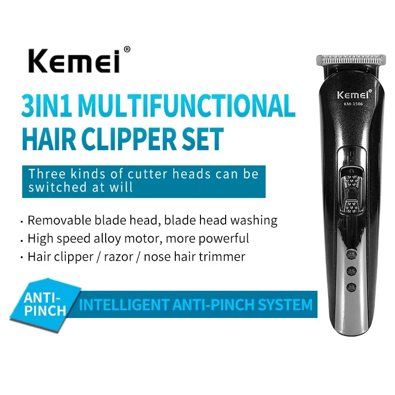 Kemei KM-1506 3 in 1 Electric Shaver USB Charging Hair trimmer Electric Rechargeable Nose Professional Shaving Machine Leedoar