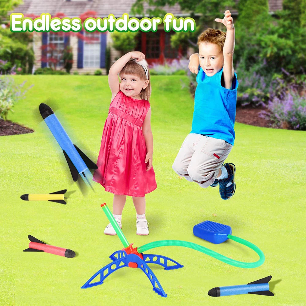 Kid Air Rocket Foot Pump Launcher Outdoor Air Pressed Stomp Soaring Rocket Toys Child Play Set Jump Sport Games Toys For Childre Leedoar