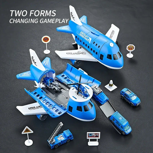 Kid airplane play set boys airliner model toys Inertial track friction with 6 Road Signs Random 3 Cars 1 Helicopter toy children Leedoar