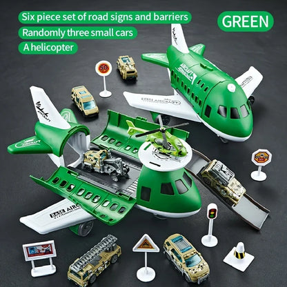 Kid airplane play set boys airliner model toys Inertial track friction with 6 Road Signs Random 3 Cars 1 Helicopter toy children Leedoar