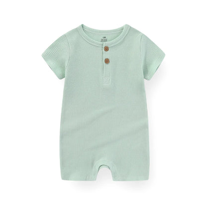 Kiddiezoom 1 PCS Fashion Four Seasons Unisex Solid Short Sleeve Baby Boy Girl Rompers 100%Cotton Soft Newborn Jumpsuit Clothes Leedoar