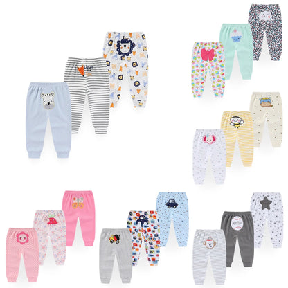 Kiddiezoom 3 Pcs/Lot  Four Seasons Fashion Cartoon Unisex 100%Cotton Baby Boy Girl Pants Soft Infant Trousers Leedoar