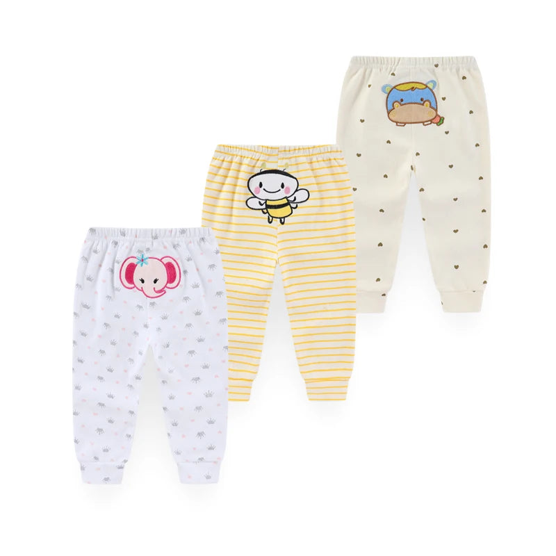 Kiddiezoom 3 Pcs/Lot  Four Seasons Fashion Cartoon Unisex 100%Cotton Baby Boy Girl Pants Soft Infant Trousers Leedoar