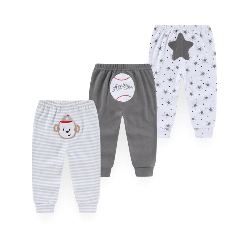 Kiddiezoom 3 Pcs/Lot  Four Seasons Fashion Cartoon Unisex 100%Cotton Baby Boy Girl Pants Soft Infant Trousers Leedoar