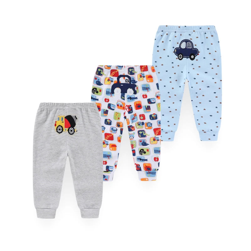 Kiddiezoom 3 Pcs/Lot  Four Seasons Fashion Cartoon Unisex 100%Cotton Baby Boy Girl Pants Soft Infant Trousers Leedoar