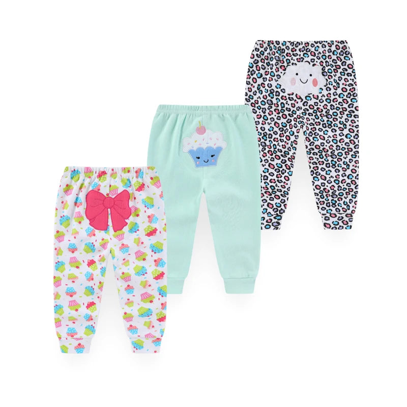 Kiddiezoom 3 Pcs/Lot  Four Seasons Fashion Cartoon Unisex 100%Cotton Baby Boy Girl Pants Soft Infant Trousers Leedoar