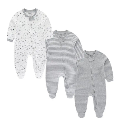 Kiddiezoom 3 Pcs/lot Autumn Winter Solid Zipper Baby Boy Girl Rompers 100%Cotton Soft Newborn Clothes Baby Shower Gifts Leedoar