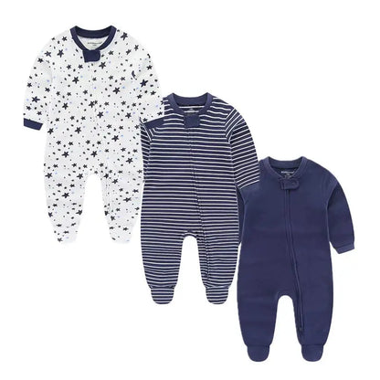 Kiddiezoom 3 Pcs/lot Autumn Winter Solid Zipper Baby Boy Girl Rompers 100%Cotton Soft Newborn Clothes Baby Shower Gifts Leedoar