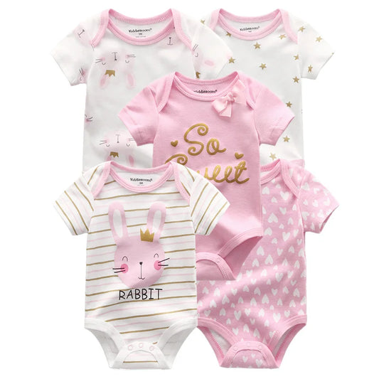 Kiddiezoom 5 Pcs/Lot Fashion Newborn Cartoon Short Sleeve Baby Boy Girl Bodysuits Soft 100%Cotton Infant Onesies Leedoar