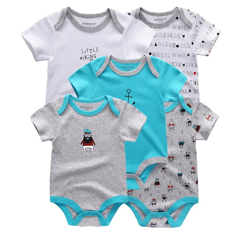 Kiddiezoom 5 Pcs/Lot Fashion Newborn Cartoon Short Sleeve Baby Boy Girl Bodysuits Soft 100%Cotton Infant Onesies Leedoar