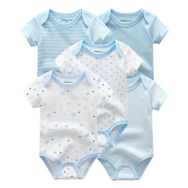 Kiddiezoom 5 Pcs/Lot Fashion Newborn Cartoon Short Sleeve Baby Boy Girl Bodysuits Soft 100%Cotton Infant Onesies Leedoar