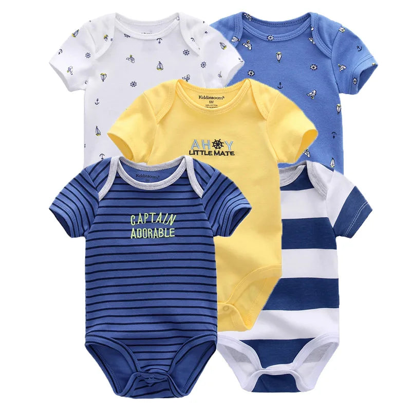 Kiddiezoom 5 Pcs/Lot Fashion Newborn Cartoon Short Sleeve Baby Boy Girl Bodysuits Soft 100%Cotton Infant Onesies Leedoar