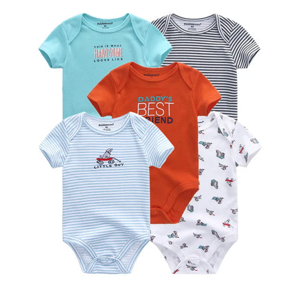 Kiddiezoom 5 Pcs/Lot Fashion Newborn Cartoon Short Sleeve Baby Boy Girl Bodysuits Soft 100%Cotton Infant Onesies Leedoar