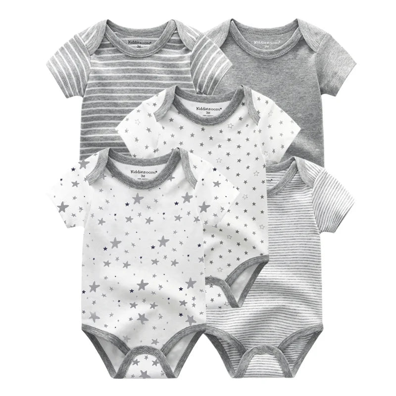 Kiddiezoom 5 Pcs/Lot Fashion Newborn Cartoon Short Sleeve Baby Boy Girl Bodysuits Soft 100%Cotton Infant Onesies Leedoar