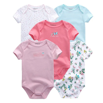 Kiddiezoom 5 Pcs/Lot Fashion Newborn Cartoon Short Sleeve Baby Boy Girl Bodysuits Soft 100%Cotton Infant Onesies Leedoar